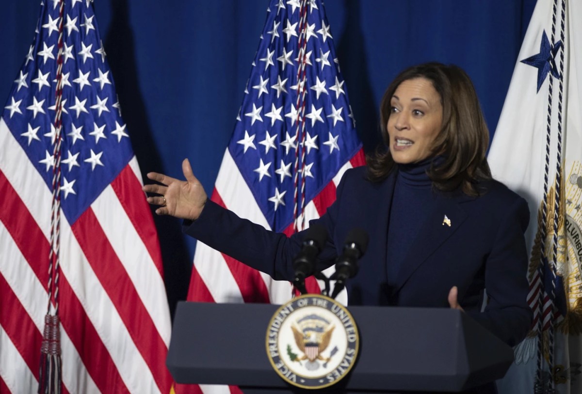 Vice President Kamala Harris visits the Kingsley Association in Larimer, Pa., to announce clean water infrastructure investments on Tuesday, Feb. 20, 2024. (Lucy Schaly/Pittsburgh Post-Gazette via AP)