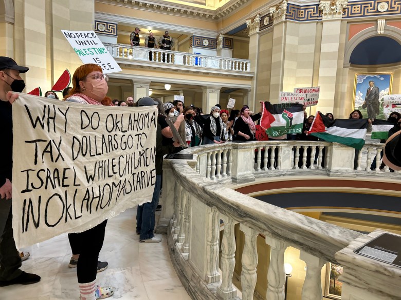 Protesters on the fourth floor rotunda of the Oklahoma State Capitol.