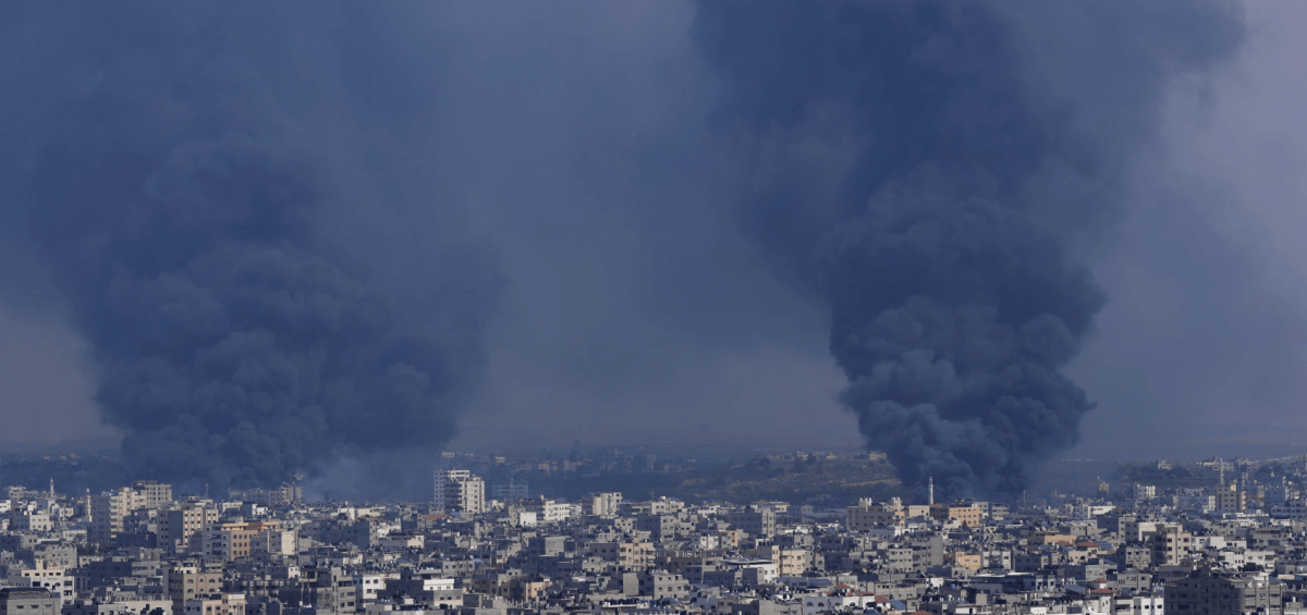 Smoke rises from Gaza City following Israeli airstrikes on Oct. 11, 2023. (AP Photo/Adel Hana)
